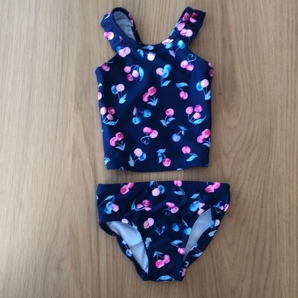 OSH Kosh Swimsuit, six months tankini two piece Cherry print with ruffled straps - Picture 1 of 4